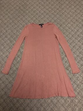 Forever 21 Dusty Rose Long Sleeve Ribbed A-Line Swing Dress Size S